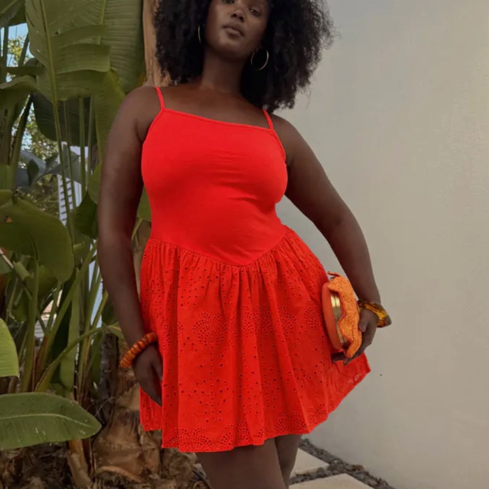 Never Fully Dressed Red Broderie Mini Lola Dress
